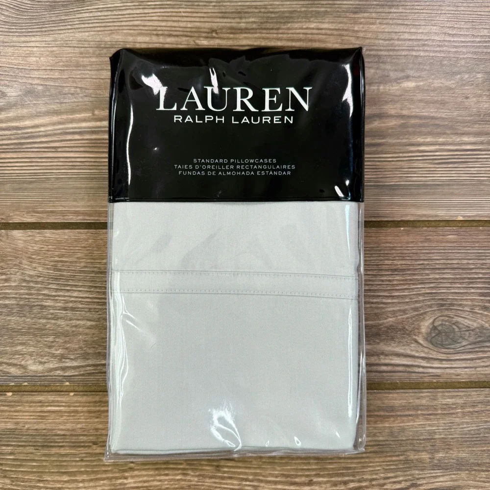 Ralph Lauren Standard Pillowcases Sage Spencer Solid Sateen 2pc Set NEW